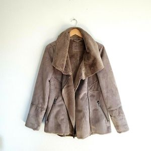 Prana Lilith Shearling Coat Earth Grey Faux Suede
